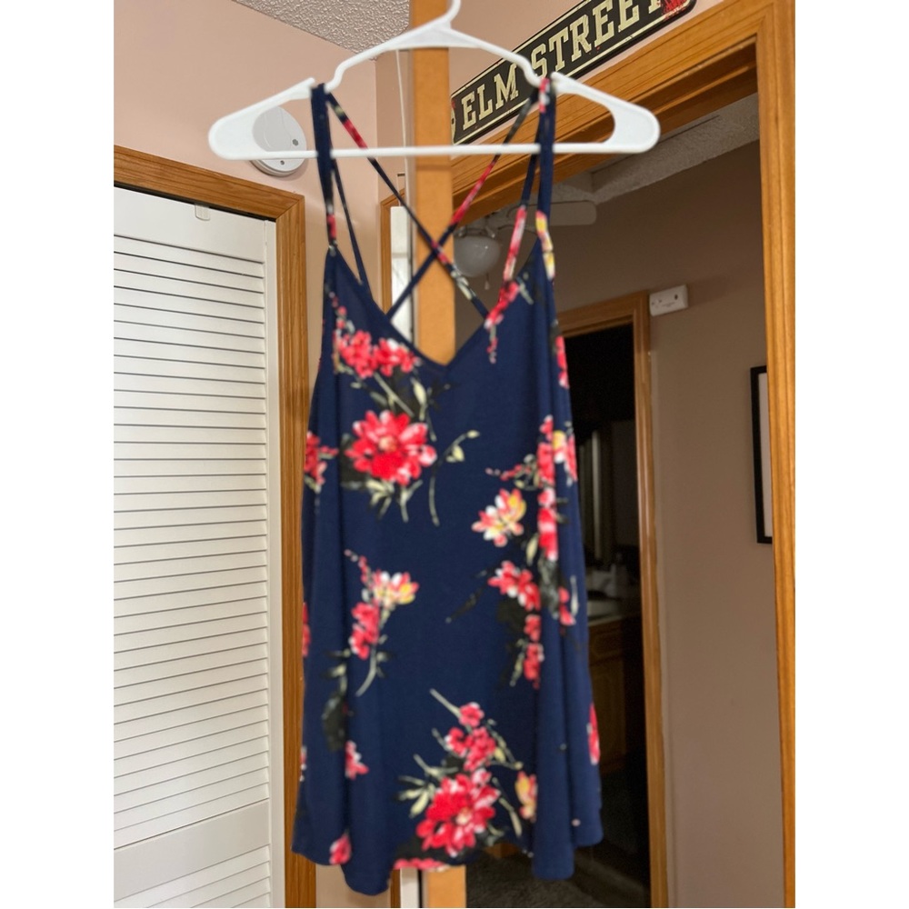STITCH FOX Navy and pink floral blouse. Very soft!